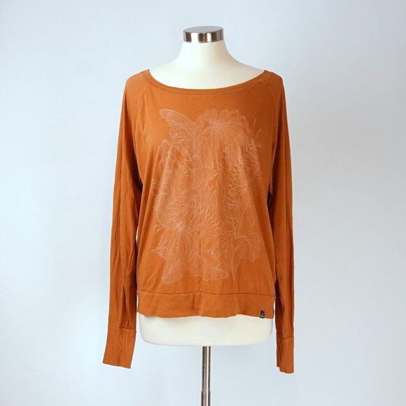 Prana Long Sleeve Graphic Tee Burnt Orange Organic Cotton - Large - Picture 1 of 4